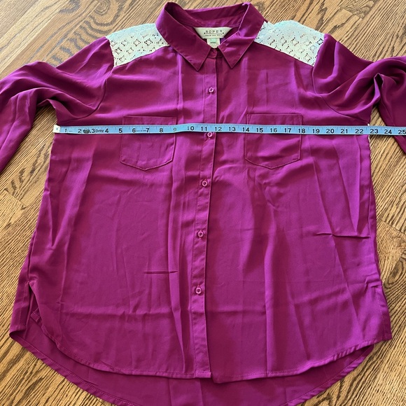 Roper Womens Wine Button Down Long Sleeve Blouse with White Lace Insets XL EUC - Picture 8 of 8